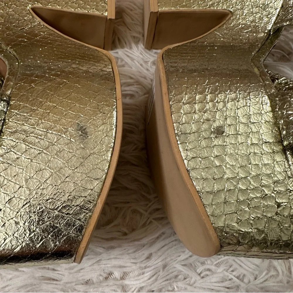 STAUD Frankie Ruched Sandals in Snake Platino Gold size 37